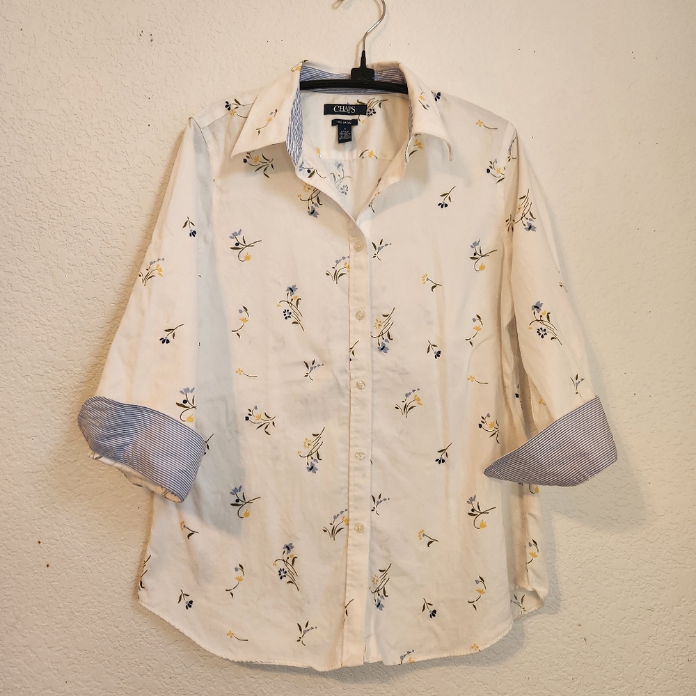 Chaps 100% Cotton No Iron Button-Down Shirt with Dual Fabric Cuffs and Collar, M